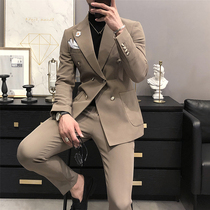 Autumn mens suit jacket Korean slim business formal dress single West double-breasted casual suit British style mens clothing