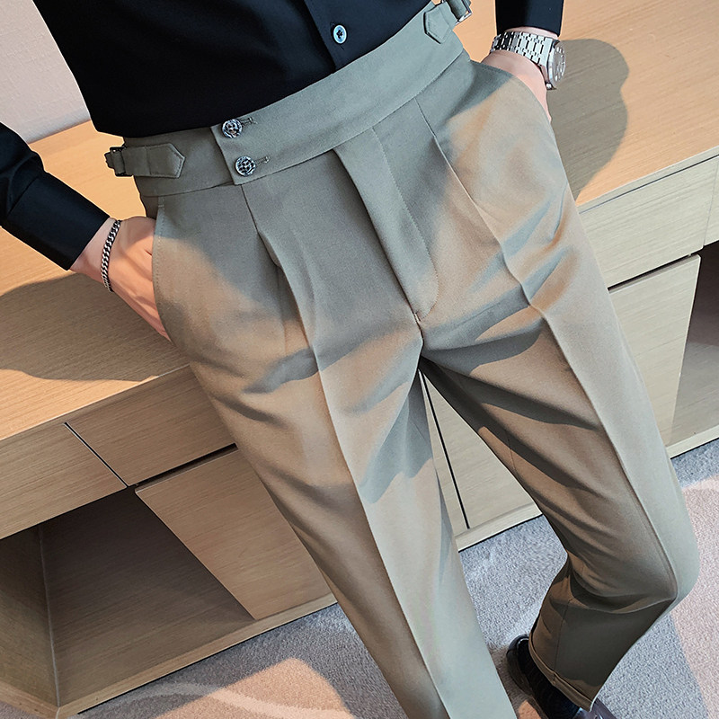 Naples casual trousers men autumn and winter fall feeling high waist straight long pants Korean version slim business non-ironing suit pants