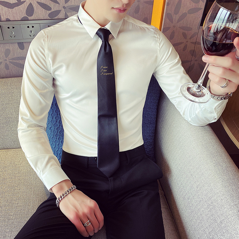 Shirt man long sleeve Korean version Trend free of hot business positive dress white shirt Inn to fix handsome bar professional dress-Taobao