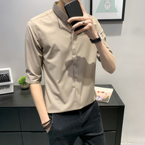 Summer mens short sleeve solid color shirt Korean version of trend handsome Half sleeve casual shirt English style slim sleeve