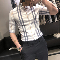 Summer shirt mens short sleeve slim Korean version of the trend seven-point sleeve mens shirt hair stylist Tide brand light mature style mens clothing