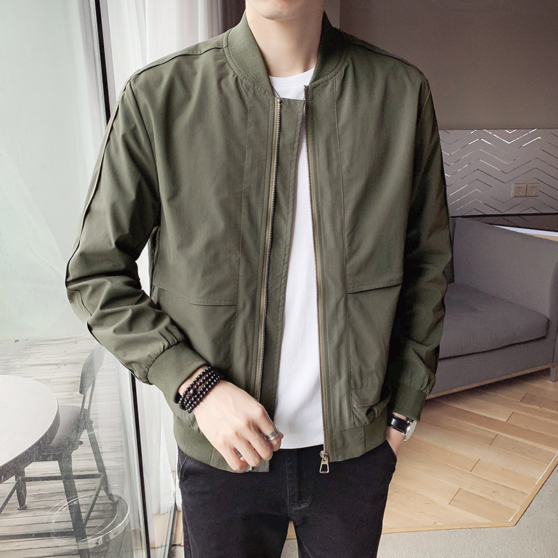 Spring Autumn Jacket Male Baseball Suit Collar Casual Trend Men's Jacket Manic Pure Color Tide Card Fashion Senior Sensation Handsome