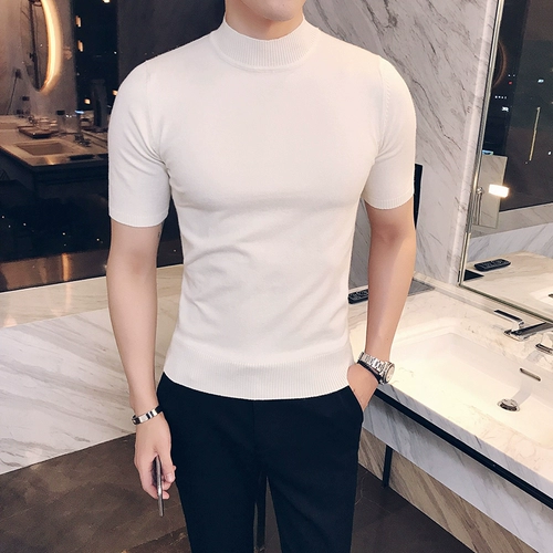 Осенний трикотажный цветной приятный телу свитер, высокий воротник, в обтяжку, облегающий крой