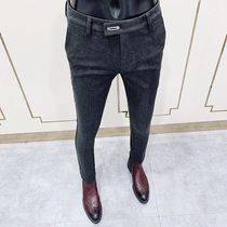 Autumn and winter thickened woolen pants mens slim feet British style business dress trousers Korean trend casual trousers