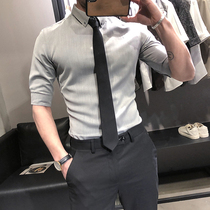 Summer shirt mens short sleeves high-end non-iron seven-point sleeve solid color mens shirt slim business casual mens clothing