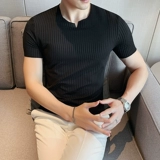 Мужская летняя тонкая приталенная шелковая комфортная дышащая футболка, V-образный вырез, короткий рукав