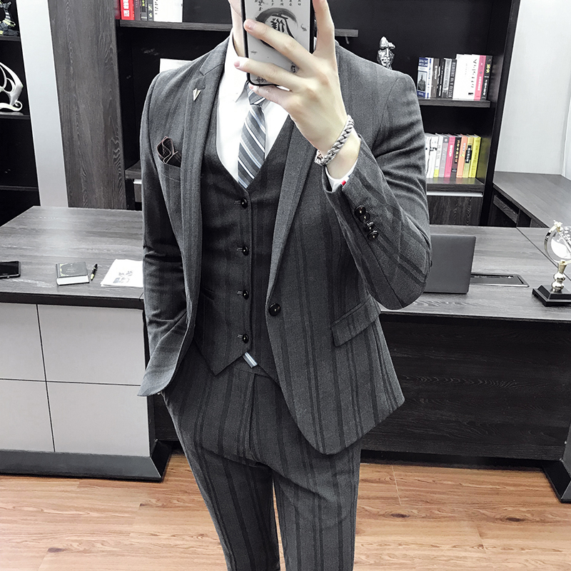 2022 new striped suit men's suit Korean version trend British style groom wedding dress men's suit jacket