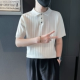 Трикотажная шелковая футболка polo, летняя трендовая тонкая рубашка для отдыха, в корейском стиле