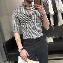 Summer shirt mens short sleeve Ruffian handsome slim sleeve shirt mens inch shirt niche design sense light familiar style mens