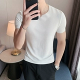 Мужская летняя тонкая приталенная шелковая комфортная дышащая футболка, V-образный вырез, короткий рукав