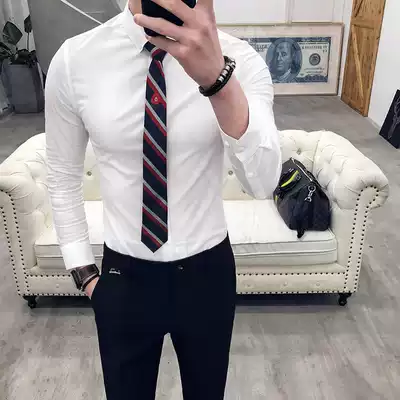Tie men's Korean version of the tide casual embroidery 5 cm narrow tie groom best man group automatic zipper striped small tie