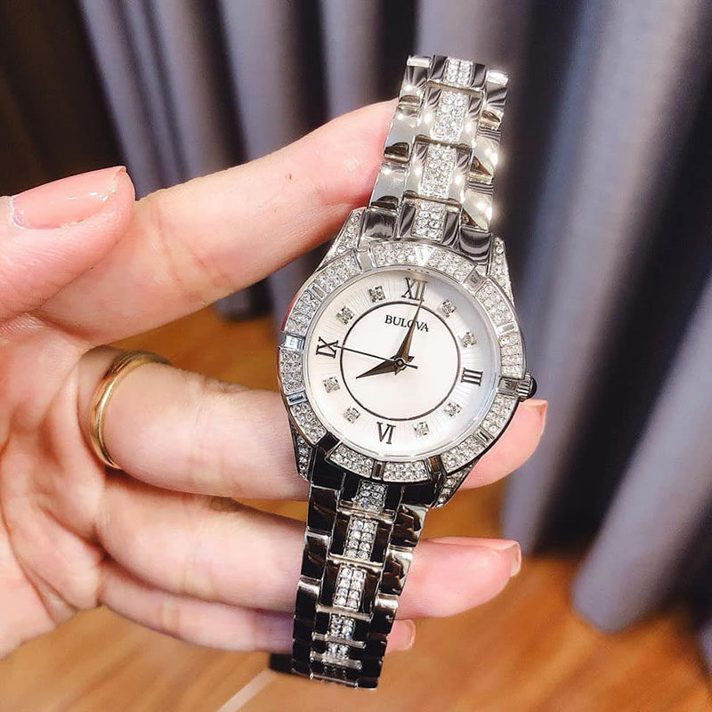 Bao Luhua Bulova 96L116 inlaid drilling fritillary small dial steel band female quartz watch-Taobao