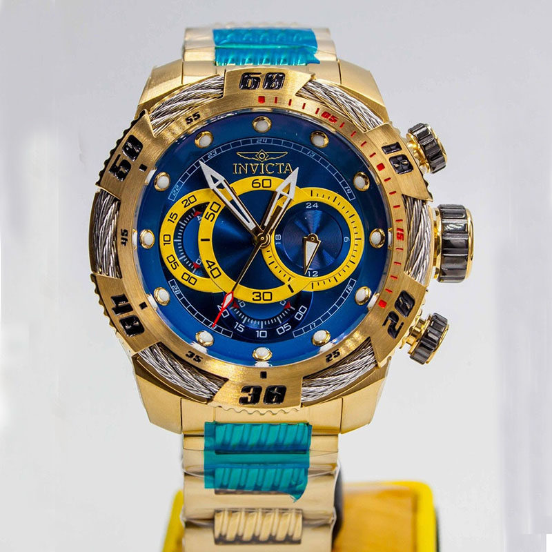 Invicta Invicta 18K gold blue four eyes large dial GMT 2nd time zone men quartz watch-Taobao