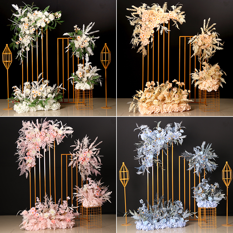 New wedding triangle flower row wedding arch background wedding decoration simulation ground row welcome area road guide hanging flowers