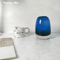 TODAYART modern minimalist blue vase Nordic table flower arrangement thick green glass floral with light lavish hem