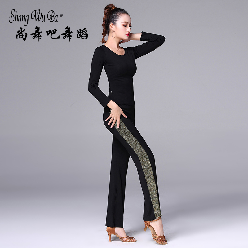 Shang dance bar dance practice suit adult women's autumn and winter new long-sleeved Latin dance pants suit Cotton social dance suit