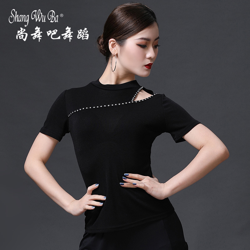 Champ dance bar New hollowed-out Latin dance blouses female bronzing and drilling national standard dance performance Dancing Performance Wear short sleeves