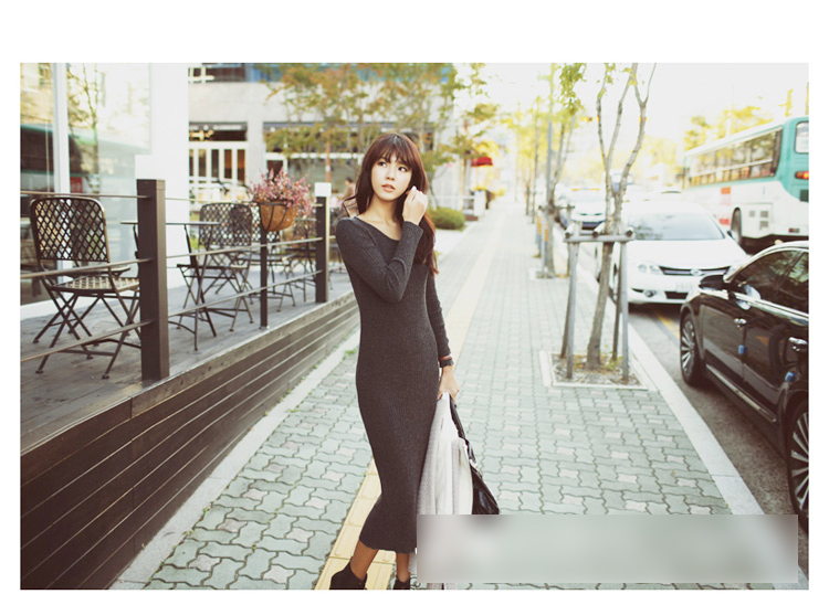 Korean women s new autumn and winter long-sleeved long knitted long skirt Slim base skirt NSYF1078