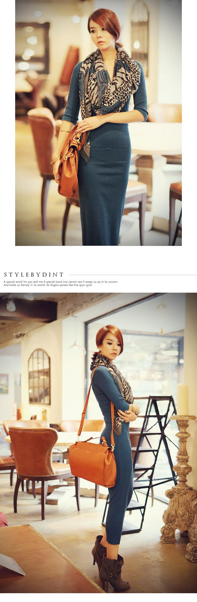 Korean women s new autumn and winter long-sleeved long knitted long skirt Slim base skirt NSYF1078