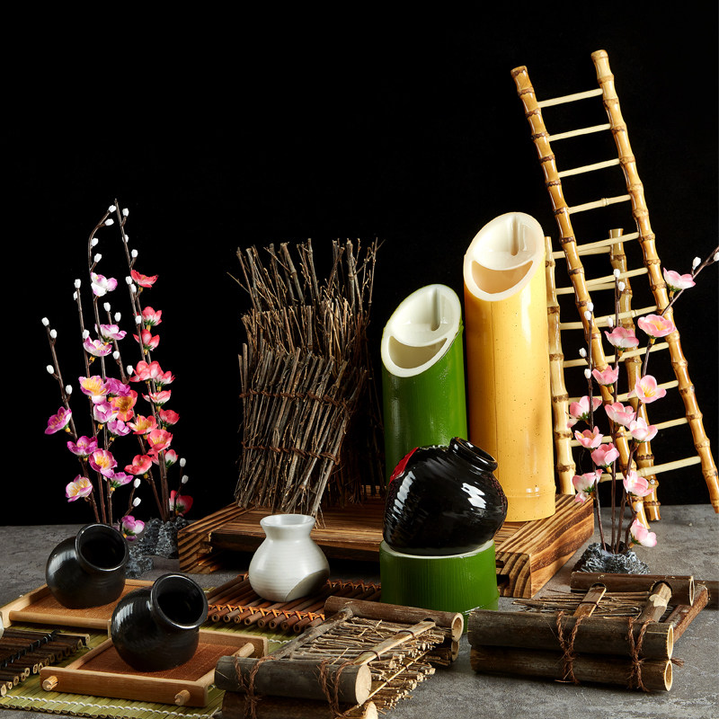 Sashimi Hem Tray Decorated Dish with Dried Ice Small Cups Sushi Roast Day Stock Imitation Bamboo Seafood Pose Small Hem