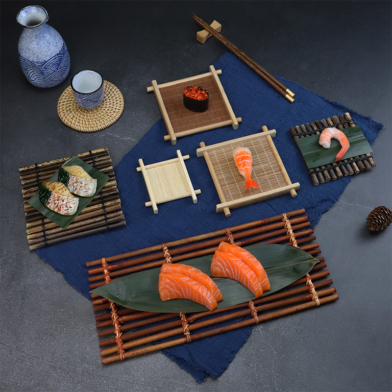 Japanese and Korean cuisine hand-woven bamboo row Japanese sushi plate tea table decoration bamboo screen sashimi ornaments embellishment