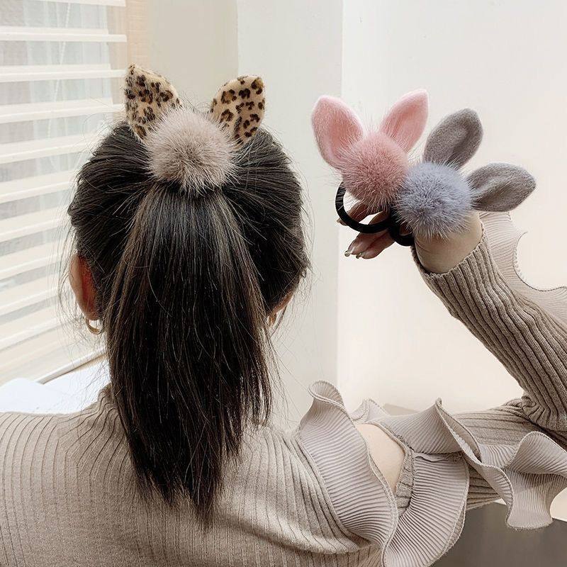 New Plush Bunny Ear Hair Ball Hair Tie, Simple and Elegant Ponytail Holder, High Elasticity Autumn and Winter Hair Band, Trendy Hair Accessory