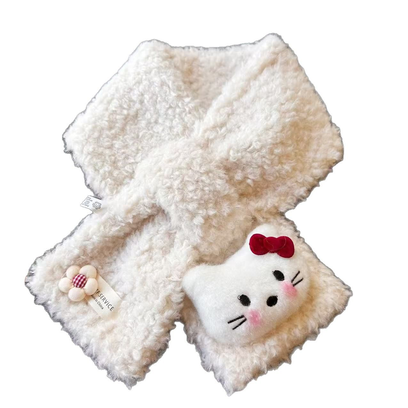 Furry Scarf Korean Style Cute Cat Lamb Wool Cross Neck Scarf for Female Students Winter Scarf Angora Red