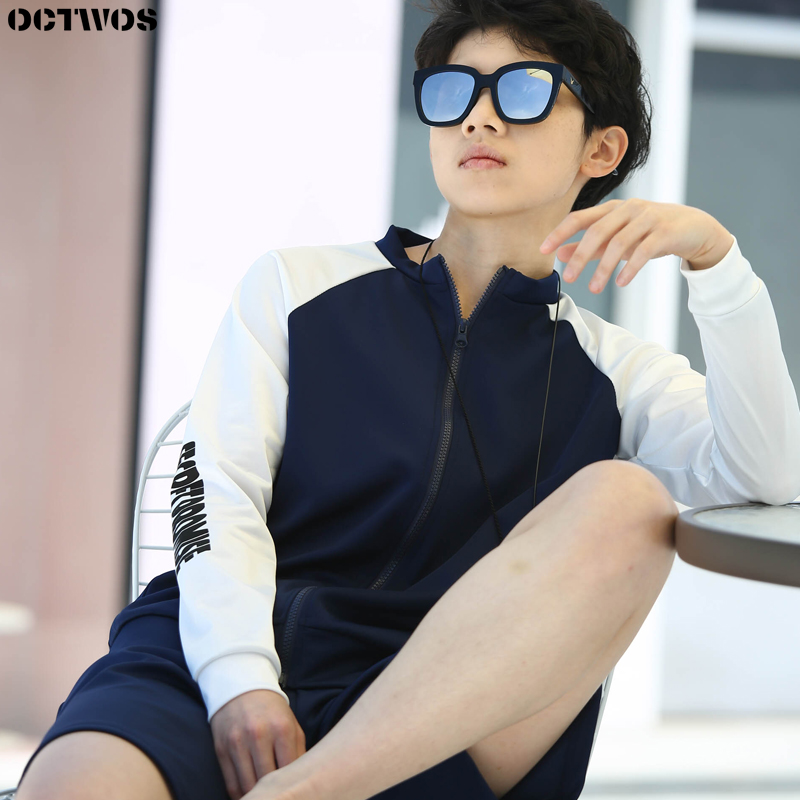 octwos handsome T neutral lestt loose long sleeve spa swimming snorkeling sunscreen for swimsuit tsuit bunch chest bathing suit