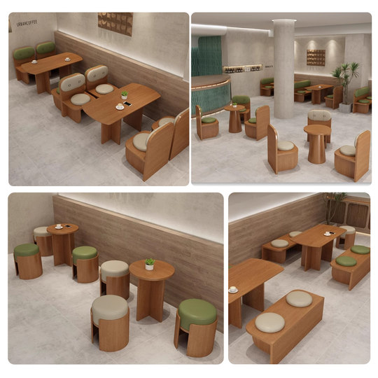 Booth Seating and Table Set for Restaurants, Hotels, Wall-Mounted Booth Seating, Sofa Stools, Milk Tea Shops, Cafes, Solid Wood Tables and Chairs