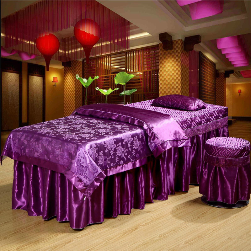Mới cao cấp vẻ đẹp giường bao gồm bốn bộ ren màu tím vẻ đẹp cơ thể trị liệu massage giường đặt thẩm mỹ viện chuyên dụng