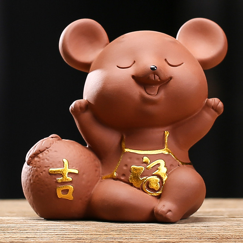 Purple sand zodiac mascot tea pet decoration lucky feng shui living room home decoration cute five lucky mouse decoration