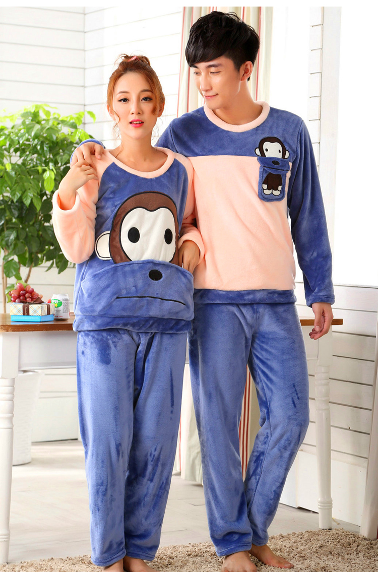 Mùa thu và mùa đông san hô lông cừu cặp đôi đồ ngủ dài tay phim hoạt hình flannel nam và nữ phù hợp với dịch vụ nhà mùa đông phần mỏng phiên bản Hàn Quốc đồ ngủ đẹp