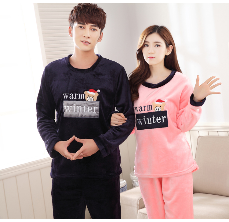 Mùa thu và mùa đông san hô lông cừu cặp đôi đồ ngủ dài tay phim hoạt hình flannel nam và nữ phù hợp với dịch vụ nhà mùa đông phần mỏng phiên bản Hàn Quốc đồ ngủ đẹp
