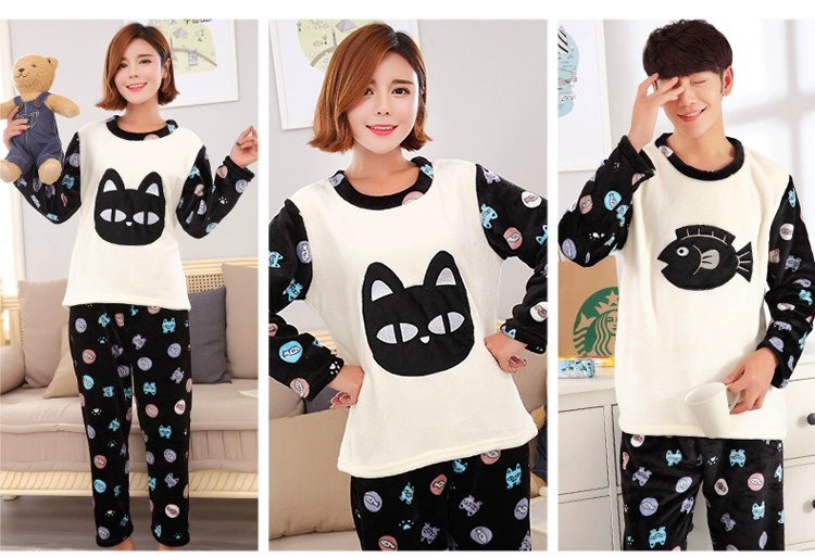 Mùa thu và mùa đông san hô lông cừu cặp đôi đồ ngủ dài tay phim hoạt hình flannel nam và nữ phù hợp với dịch vụ nhà mùa đông phần mỏng phiên bản Hàn Quốc đồ đôi nam nữ