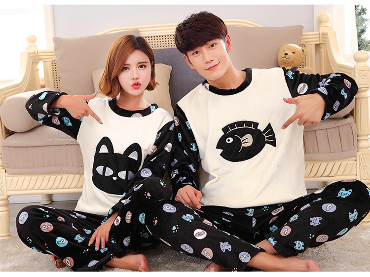 Mùa thu và mùa đông san hô lông cừu cặp đôi đồ ngủ dài tay phim hoạt hình flannel nam và nữ phù hợp với dịch vụ nhà mùa đông phần mỏng phiên bản Hàn Quốc đồ ngủ đẹp