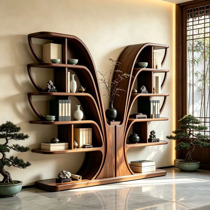 New Chinese-Style North American Black Walnut Wood Display Cabinet with Song-Style Aesthetics, Simple Zen Design, Multi-Compartment Showcase, Solid Wood Furniture New Chinese-Style North American Black Walnut Wood Display Cabinet with Song-Style Aesthetics, Simple Zen Design, Multi-Compartment Showcase, Solid Wood Furniture