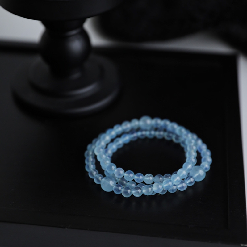 Natural Aquamarine Bracelet with Three Layers of Stacked Beads, Multi-Layered Blue Beads Suitable for Women and Men in Summer Natural Aquamarine Bracelet with Three Layers of Stacked Beads, Multi-Layered Blue Beads Suitable for Women and Men in Summer