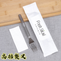 Thickened disposable fork fruit salad fork long handle plastic independent packaging high-end Western food fork plus paper towel