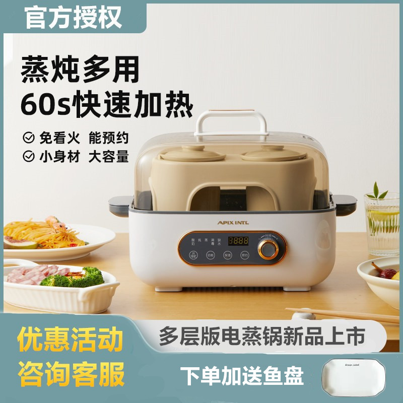 2022 new products electric steamer multifunction rectangular home small large-capacity large steam anti-dry cooking multilayer