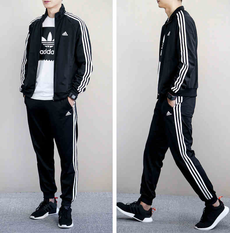 Купить Спортивный костюм Адидас спортивный костюм мужчины весна и осень трикотажные большой размер черный свободного покроя куртки бег брюки Adidas в интернет-магазине с Таобао (Taobao) из Китая, низкие цены