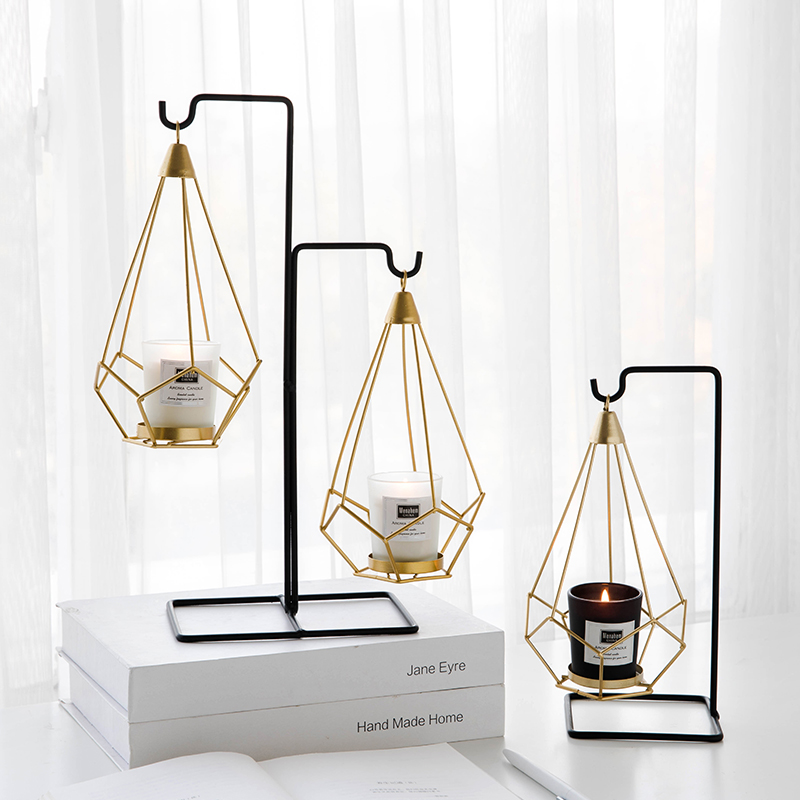 Wrought iron candlestick Ornament Nordic romantic Scented candle holder Table lamp cage Home table candlelight dinner atmosphere arrangement