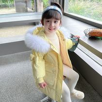 Girls down jacket winter childrens cotton-padded jacket 2022 new foreign style female baby mid-length winter little girl cotton-padded jacket