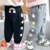 Female treasure pants autumn and winter outer wear plus velvet 2022 new childrens casual sports sweatpants pure cotton little girl trousers
