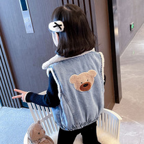 Girls and girls plus velvet vest waistcoat autumn and winter childrens autumn clothes autumn 2022 new foreign style little girl coat