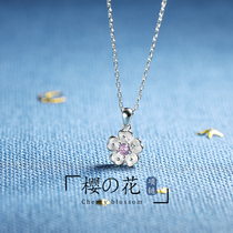 JG cherry blossom necklace female tide 925 silver net red temperament peach blossom clavicle chain niche brand student girlfriend cold wind
