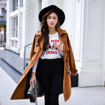 The wind suit woman in a dress with a small sub 2022 new autumn fitted jacket temperament pink Inlenty wind deer leather suede coat