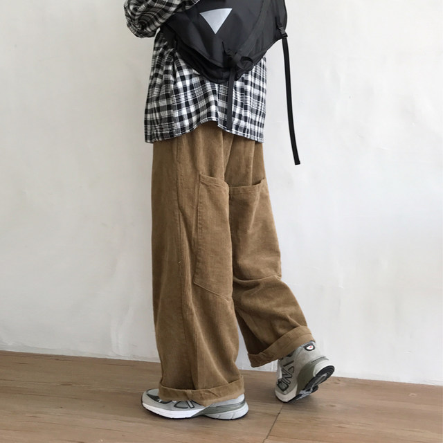 J/W autumn style Japanese retro loose wide-leg pants male and female students loose corduroy casual overalls trousers tide