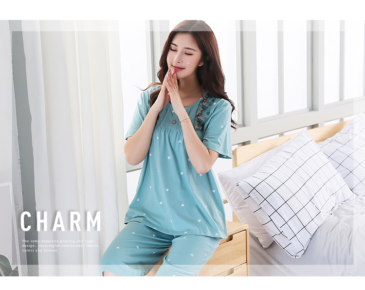 Thêm kích thước lớn nữ đồ ngủ mùa hè cotton ngắn tay áo lỏng lẻo cộng với phân bón tăng 200 pound chất béo mm set trung và cũ