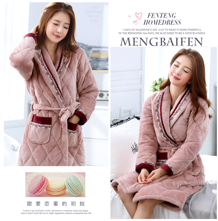 Váy ngủ nữ mùa đông dày lông cừu san hô nhồi bông ấm áp cho mẹ trung niên cộng với bộ đồ ngủ dài bằng vải cotton cho bà bầu áo choàng cộng với nhung bộ pijama lụa