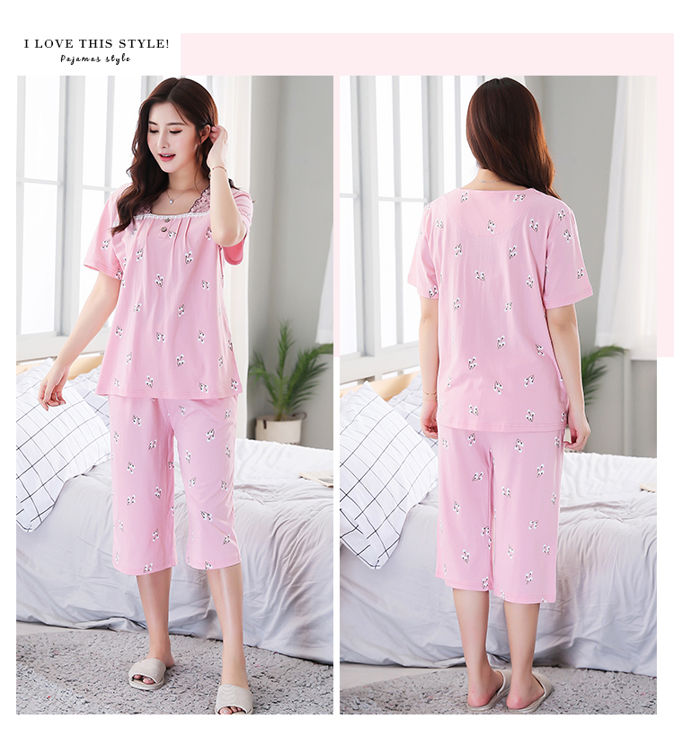 Thêm kích thước lớn nữ đồ ngủ mùa hè cotton ngắn tay áo lỏng lẻo cộng với phân bón tăng 200 pound chất béo mm set trung và cũ